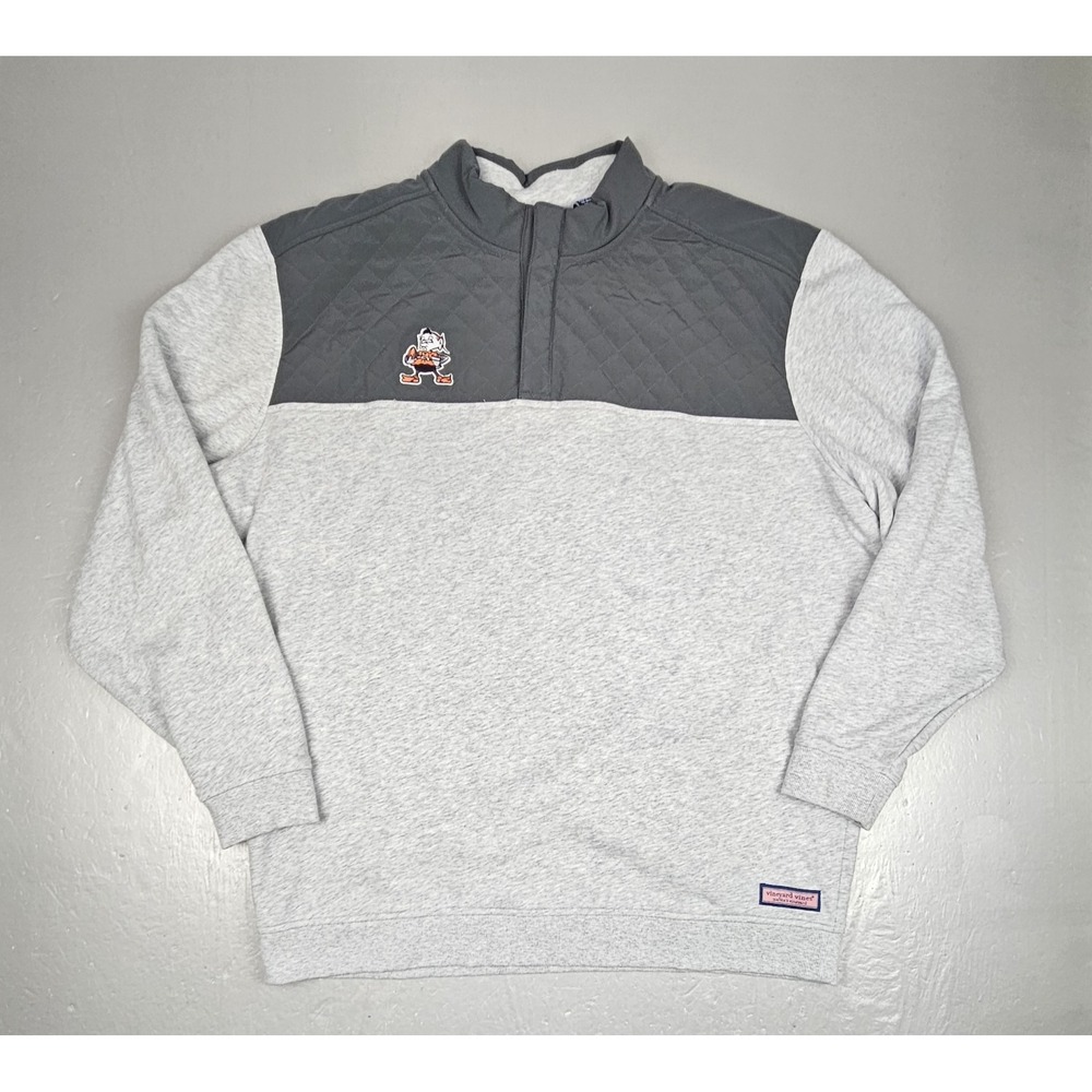 Vineyard Vines Cleveland Browns Qt.‎ Snap Pullover Mens 2XL Gray Quilted Brownie